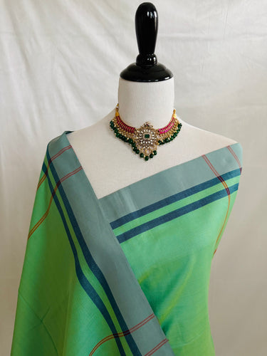 ShopNaya Exclusive | Handwoven | Pure Cotton Saree | Jamdani Weave | No Blouse | Light Lime Green | No Zari | Ships from California